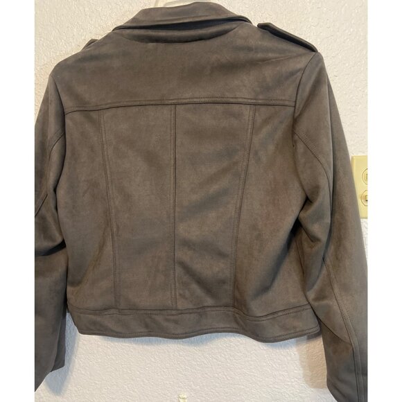 Philosophy Gray Faux Suede Moto Jacket L/G With Zipper Pockets & Snap Details - Picture 2 of 8